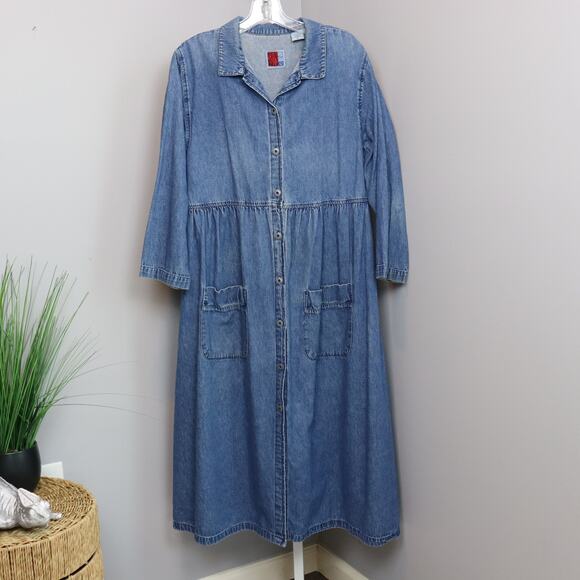 Sunbelt Dresses & Skirts - Vintage Sunbelt Denim Button Front Midi Dress | 90s Cottagecore Grunge | Size M